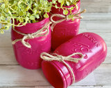 Hot pink hand-painted glass mason jars