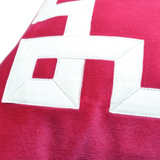 Large down-filled hot pink square preppy throw pillow

Hot pink heavy cotton velvet is accented with, in this case, white Greek key trim on the pillow front. This decorative pillow is crafted from 100% cotton velvet featuring hand-stitched trim in a Greek Key pattern. Soft velvet and cotton trim adds a luxurious texture element to this Old Hollywood-inspired pattern. These luxury pillows will make a statement in any room!

Materials:
Velvet, down-filled insert

Dimensions:
24" wide x 24" high