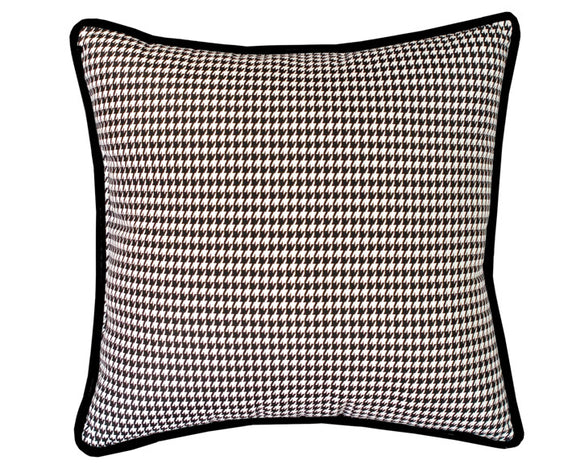 Black & white houndstooth square throw pillow

Enhance your home decor with this American-made pillow. Made from 100% cotton with stylish black accent piping, it adds a classic yet contemporary touch to any room. The houndstooth pattern is perfect for pairing with other black and white decor, as well as various floral prints. The possibilities are endless!

This item is proudly made in the USA.

This pillow is sold individually, as well as in pairs and lots of four.
