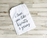White ‘I Love You’ Southern tea towel