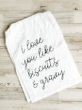White ‘I Love You’ Southern tea towel