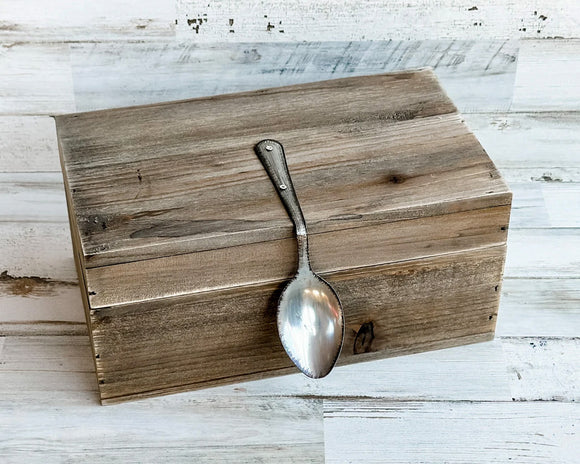 Brown wooden rustic kitchen spoon box