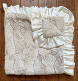 Luxurious ivory quartz Minky ruffle blanket