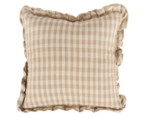 Checkered pillow with ruffled edges on a white background