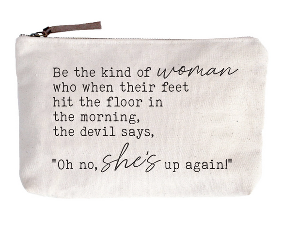 Canvas pouch with motivational quote on a white background