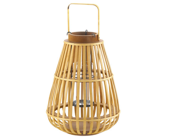 Wicker lantern with a handle on a white background