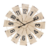 country farmhouse ivory windmill wall hanging clock with distressed finish and black numbers and dials