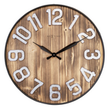 Large wooden wall hanging clock

This large industrial wall clock has a real wooden clock face with a visible natural wood grain pattern. The combination of oversized silver numbers set in slim black metal rims and black hands gives it a rural, yet modern sophisticated touch. This clock runs on one AA battery, which is not included with your purchase.

Materials:
Wood, metal

Dimensions:
20" diameter