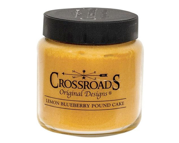 This fragrant jar candle is made from high-quality, blended paraffin wax. It features the sweet scent of lemons, blueberries, vanilla, and buttery pound cake for a scent that will fill a home within minutes. This candle comes with two lead-free wicks for up to 155 hours of an even burn, and it has a black metal lid to preserve its decadent scent. This candle is proudly poured in the USA.<br>
