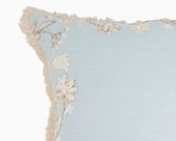 Light blue floral embroidered down-filled pillow