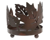 Rusty finish metal fall leaves pillar candle holder