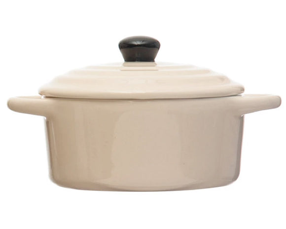 Miniature cream stoneware baker with lid