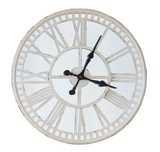 Round wall clock with Roman numeral markers on a white background