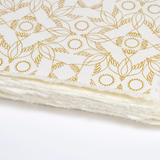 Modern gold patterned unlined journal

A high-quality journal displaying an art nouveau inspired gold bird pattern on a textured paper cover. This journal contains 96 unlined pages featuring deckled edges and an aged aesthetic. Our journal includes a wrap-around jute tie closure to keep secure. This is a stylish and functional gift perfect for any home office or desk.

Materials:
Paper, jute

Dimensions:
6" wide x 1/2" deep x 8" long