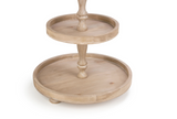 Large natural wood brown round tiered tray