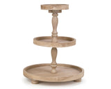 Large natural wood brown round tiered tray