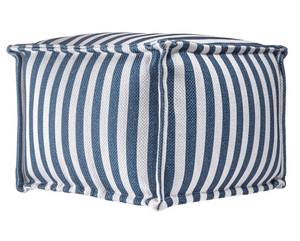Contemporary striped blue &amp; white ottoman pouf

Update your home with this versatile contemporary ottoman. Made to withstand both indoor and outdoor conditions, this pouf features a blue and white striped design that is perfect for a beach house.

Materials:
Polyester

Dimensions:
20" wide x 14" high x 20" deep&nbsp;