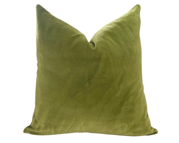 Large olive green velvet accent throw pillow

We aren’t sure it gets more perfect than a luxurious, soft velvet pillow, especially when it’s a rich olive green. This down-filled pillow works well with various styles and would also look beautiful displayed during the holidays. Pair with black and white for a modern touch or more earthy tones for a relaxed vibe. The possibilities are endless!

Materials:
Velvet, down fill

Dimensions:
20