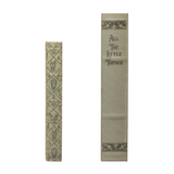 Two green ribbons with decorative patterns and text on a white background