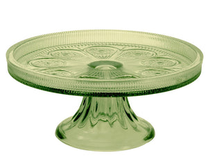 Small olive green glass cake stand

This lovely olive green glass cake stand brings a touch of whimsy and vintage charm to any dessert presentation. Its delicate pattern and refined design make it perfect for showcasing your baking creations during special occasions.

Materials:
Glass

Dimensions:
3 1/2" high x 8 1/4" diameter