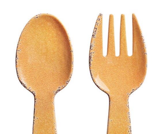 Melamine spoon and fork set on a white background