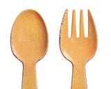 Melamine spoon and fork set on a white background