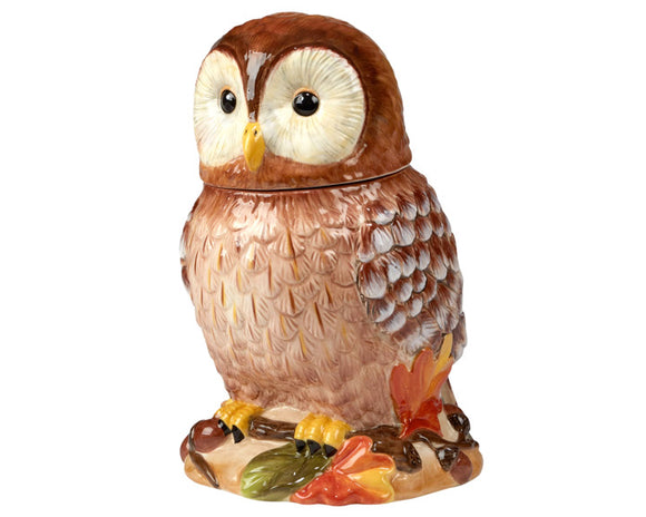 Fall-themed owl cookie jar

This fall-themed cookie jar features a charming sculpted forest owl designed by the popular artist Susan Winget. Perfect for storing your favorite cookies and treats, this hand-painted jar adds a rustic decorative touch to your kitchen counter or dining room.

Materials:
Ceramic

Dimensions:
7 5/8