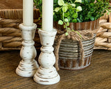 Small antique white distressed taper candle holders