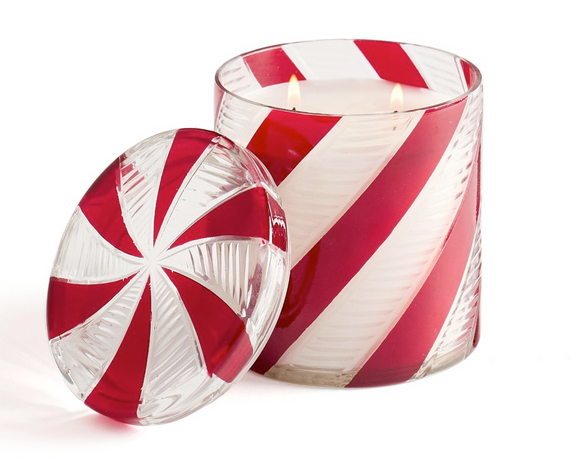 Red peppermint holiday candle

Whether used in your own home or gifted to someone else, this adorable candle is perfect for the holidays. It features a glass candle holder with a red peppermint design and a two-wick candle. Notes of vanilla and peppermint complete the vibe. The white peppermint bark and sparkling sugar blend delivers that perfect cool-and-sweet combo -- like biting into a candy cane dipped in shimmer.

Materials:
Glass

Ingredients:
American-sourced soy blend, cotton wick, and luxury fragra
