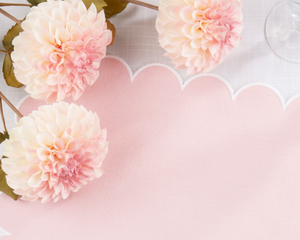 Light pink scalloped hem dining table placemat

These lovely placemats are perfect for spring or your shabby farmhouse chic dining area. Each placemat features a scalloped edge with a white hem along the border. These are a stylish way to romanticize the ordinary.&nbsp;

These placemats are sold individually or in sets of four.

Materials:
Cotton blend

Dimensions:
14" high x 20" wide

Care:
Machine washable