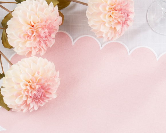 Light pink scalloped hem dining table placemat

These lovely placemats are perfect for spring or your shabby farmhouse chic dining area. Each placemat features a scalloped edge with a white hem along the border. These are a stylish way to romanticize the ordinary. 

These placemats are sold individually or in sets of four.

Materials:
Cotton blend

Dimensions:
14