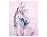Add a pop of color to your daughter's bedroom with this gorgeous piece of artwork by Nicki Peeples. This print features a light pink horse with shades of lavender and blue. At almost 3 feet long, this piece will make a lively statement in your space.<br>