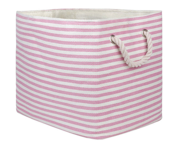 Pink & white striped storage bin

This large storage bin is an ideal solution for your home organization needs. Its elegant pinstripe design adds a touch of sophistication to any room, while its generous size ensures ample storage. 

Materials:
Paper, fabric, rope

Dimensions:
12