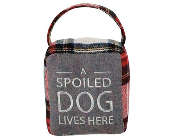 Plaid 'Spoiled Dog' decorative door stopper
