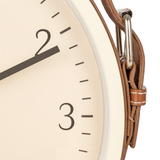 Creamy neutral wall clock with leather strap, Pottery Barn style, JaBella Designs