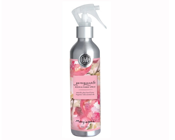 This 8-ounce bottle of room spray features notes of pomegranate, sparkling citrus, juicy papaya, with hints of blackberry, iris, jasmine and a base note of red cassis. The spray is packaged in a silver bottle and floral-themed label. Spritz this spray onto bed sheets, blankets, pillows, rugs, and around any room in the home for a clean and uplifting ambience. This is a great product to add to a gift basket or Christmas stocking.

This item is proudly made in the USA.