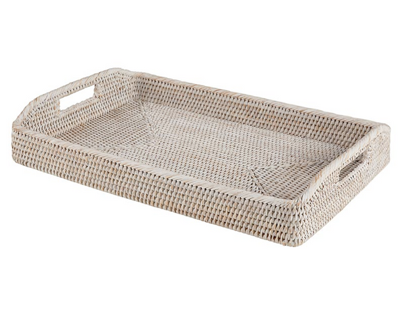 This gorgeous serving tray is perfect for entertaining. It is made of woven bamboo and features a whitewashed finish. Pair this with a set of candle holders, a decorative box, and small plant for classic coffee table vignette.

Materials:
Bamboo

Dimensions:
13