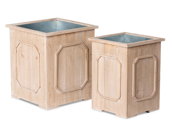 Reclaimed wood medallion planter set

These reclaimed wood medallion planters feature galvanized metal liners and rustic yet refined design. Use them to showcase your favorite fruit trees or shrubs on a covered porch for longer life or outside to gradually attain the aged patina of weathered wood. These planters are sold in sets of two, one of each size.

Materials:
Wood, galvanized metal

Dimensions:
Smaller planter -
18