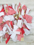 Red and white gingham plaid handmade fabric garland