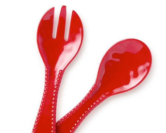 Serve your salads in style with the melamine two-piece serving set. Featuring beaded accents along the handles, this set offers a perfect blend of elegance and practicality, enhancing your dining experience. Their chic design makes every meal feel special.

Materials:
Melamine

Dimensions:
11 3/4