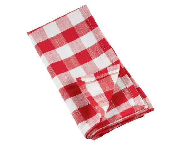 Red and white checkered napkin on a white background