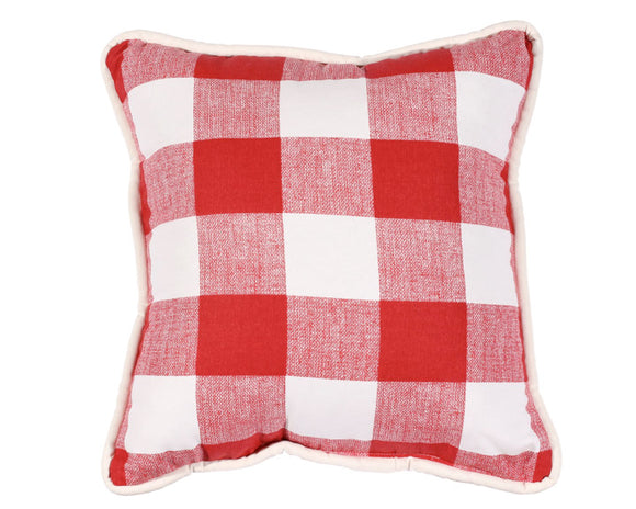 Decorative red buffalo check pillow with accent piping