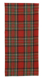 Red and green plaid fabric on a white background