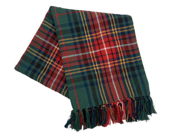 Plaid blanket with fringes on a white background