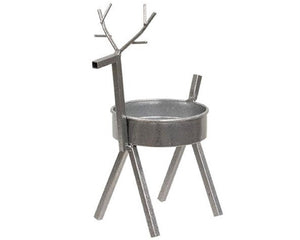 Decorative metal reindeer planter on a white background