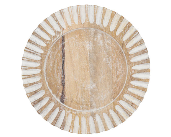 Natural ribbed wood plate charger

Set a charming, rustic table with these wooden round charger plates. They work well with a very wide range of dinnerware and add a custom touch to your table setting. The wooden construction gives texture to each place setting. 

Materials:
Wood, felt pads

Dimensions:
13