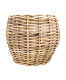 Woven rattan basket on a white background