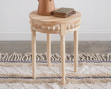 Wooden beaded round side table

Exuding natural beauty, our wood side table features beaded accents that will accentuate your bohemian style. It’s the perfect place to showcase your favorite photo frame or set a cup of coffee in the mornings. It is made of fir wood and requires some assembly.&nbsp;

Materials:
Wood

Dimensions:
20" diameter x 25" high