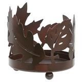 Rusty finish metal fall leaves pillar candle holder