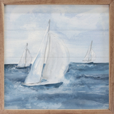 Sailing boat painting with a wooden frame